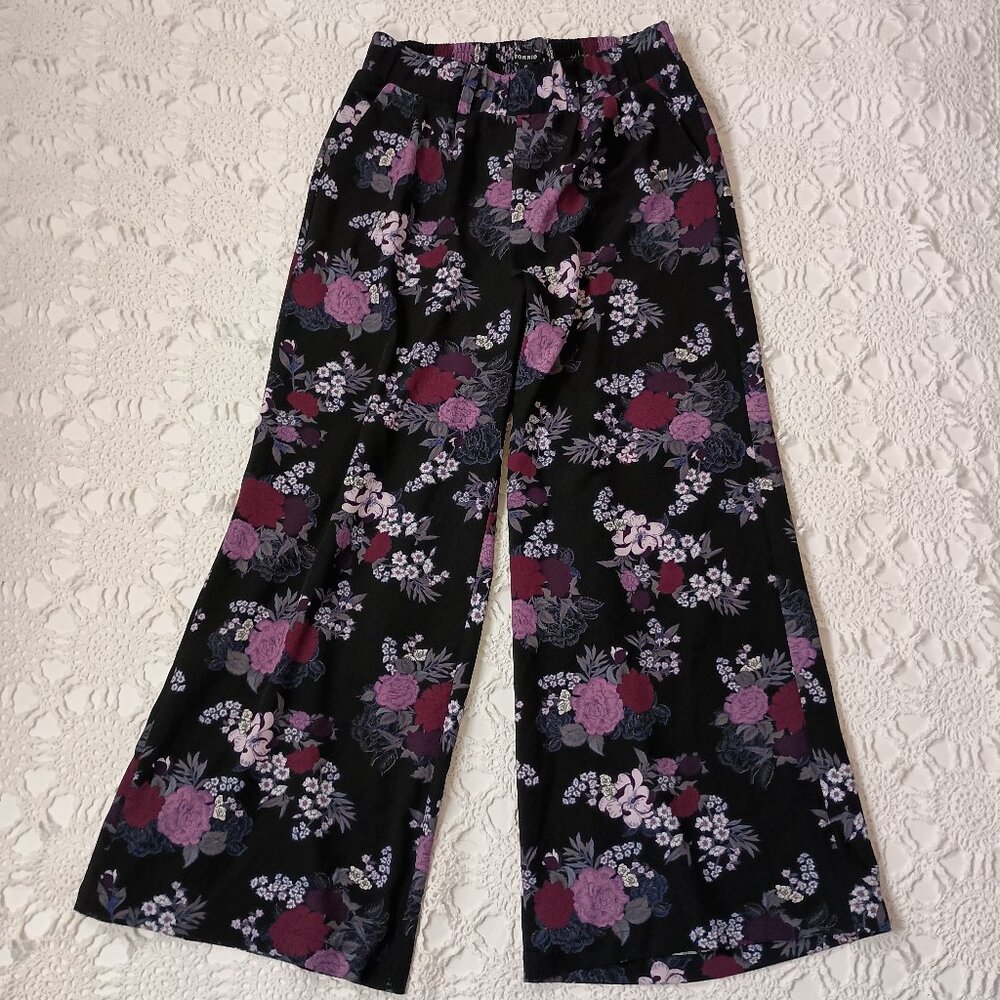 Torrid Wide Leg Pants Black Purple Floral Crepe High Waist Pockets Large Women L